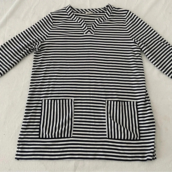 Vintage Talbots white/black striped pockets front blouse X - Picture 3 of 6